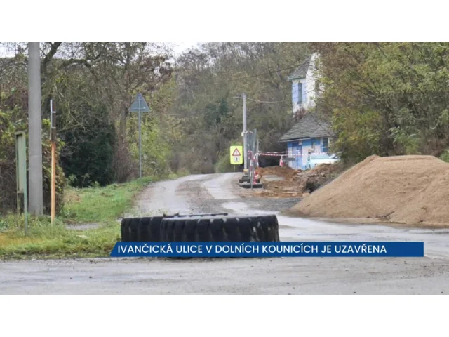 Ivančická ulice v Dolních Kounicích je uzavřena, dopravní omezení potrvají do jara