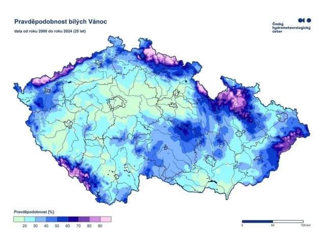 POČASÍ: Kde můžeme čekat bílé Vánoce? Meteorologové zveřejnili mapu pravděpodobnosti