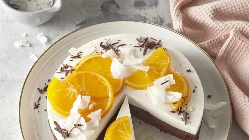 Kakaový dortík s kokosovým želé a pomerančem