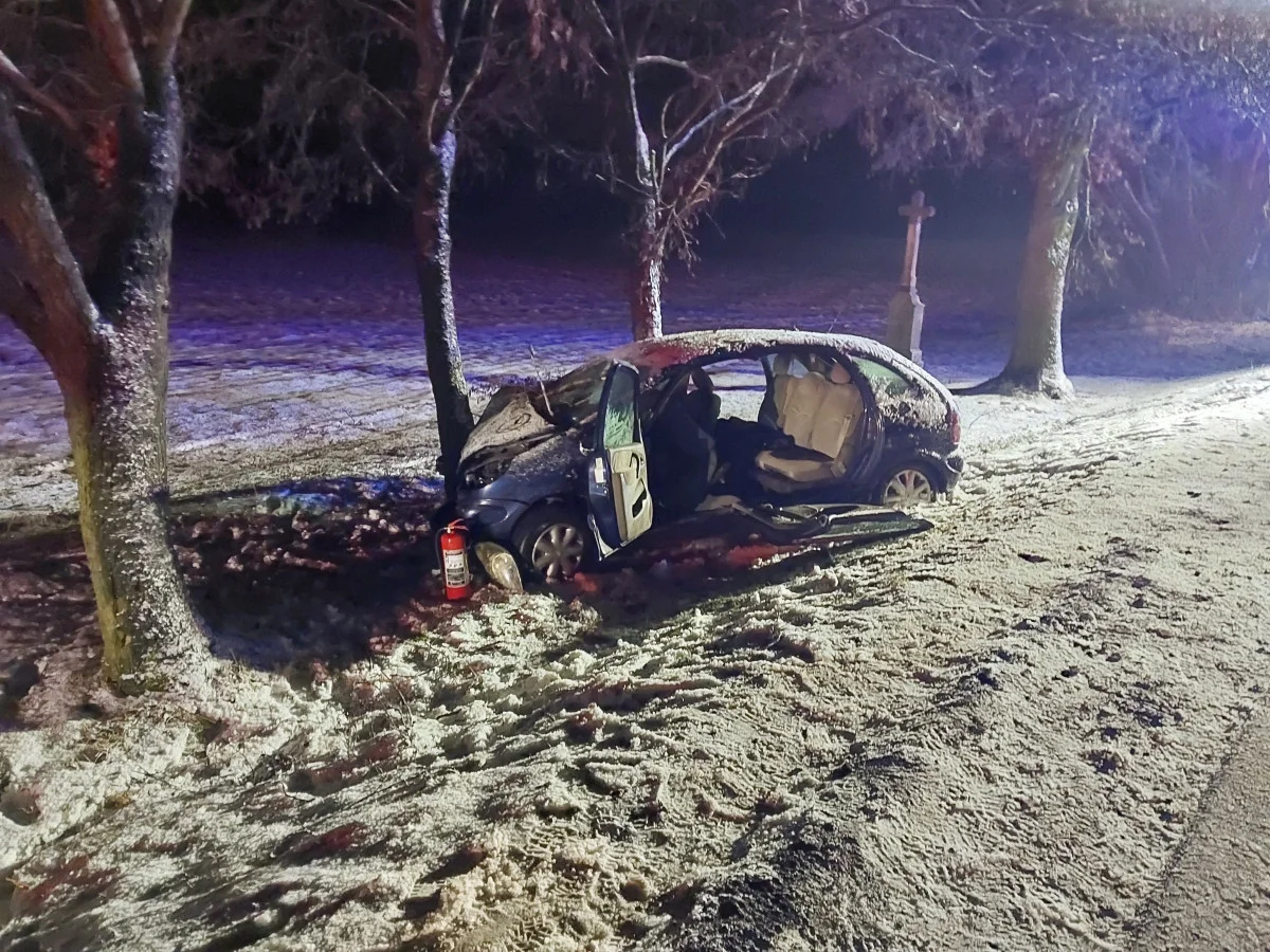 Řidič citroenu dostal na Žďársku smyk a naboural do stromů. Do nemocnice byl transportován vrtulníkem