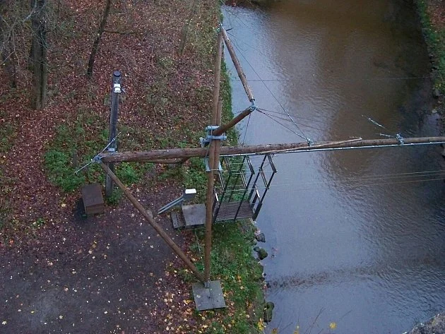 Kříženec mostu a lanovky: Turisté se sami přepravují transbordérem